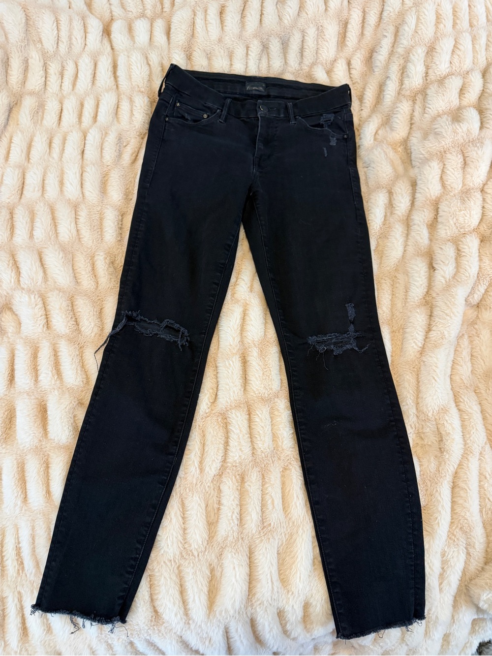 MOTHER Black Distressed Ankle Skinny Jeans